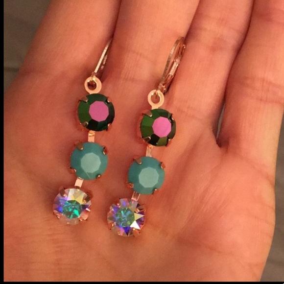 Peacock, turquoise + Aurora Borealis Crystal Drop Earrings - Picture 5 of 8